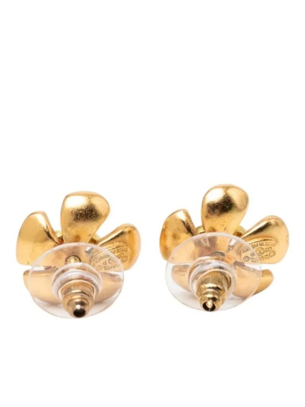 Chanel CC Logo Flower Motif Earrings Gold Plated